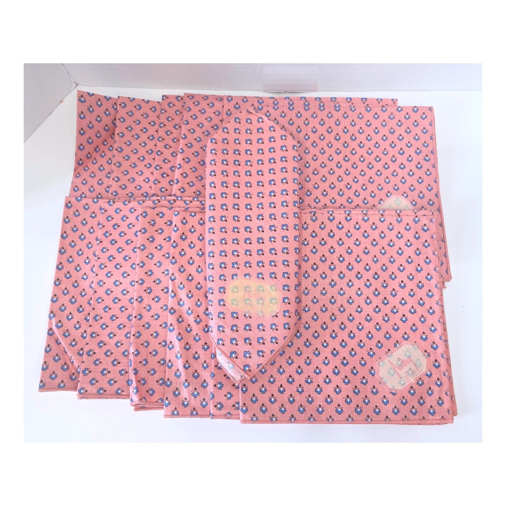 VTG 80s Audrey Dallas Pink & Blue Floral Cotton Napkins  Set of 13 - NWT NOS